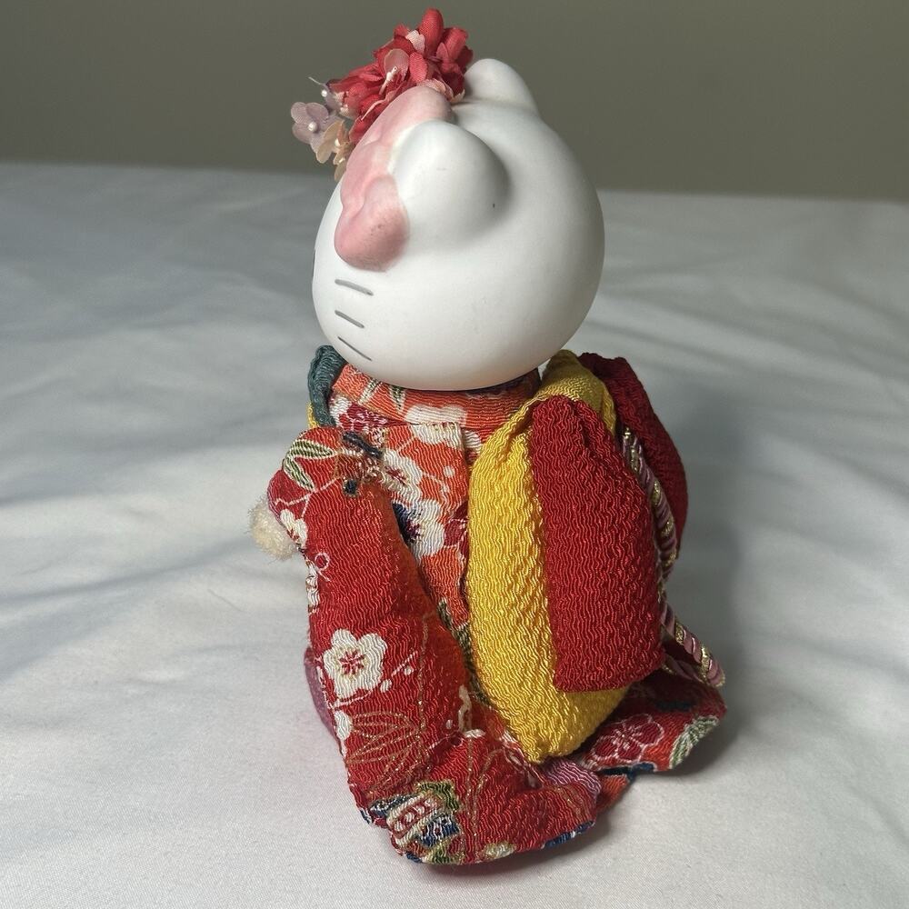 Vintage 2001 Sanrio Hello Kitty Ceramic Red Kimono Figurine Floral Japan Rare 6” - Picture 6 of 11